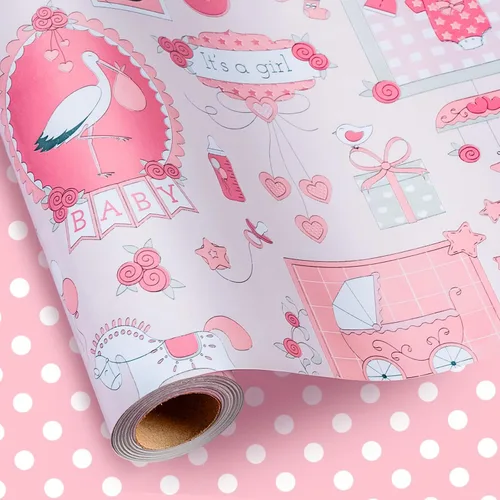 Vista 8 de Homeral Rollo de papel para envolver regalos azul para baby shower - Rollo mini - 17 pulgadas x 16.5 pies - Juego reversible de papel de regalo