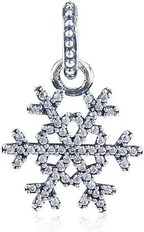 Vista 2 de Abalorio de copos de nieve brillantes de plata de ley 925 para pulsera y collar Copos de nieve cuelgan