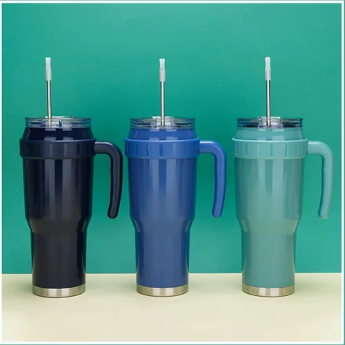 Vista 5 de AGSYFFD Taza de 40 onzas con tapa y pajita, rodillo de aislamiento térmico de acero inoxidable, taza de café de viaje, taza de aislamiento térmico