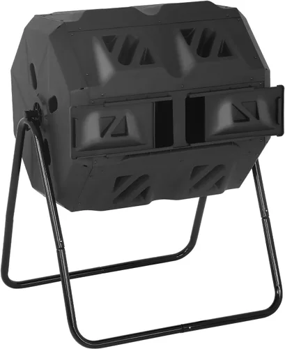 Vista 8 de Contenedor de compostaje para exteriores de 43 galones, compostador de doble cámara, contenedor de compostaje resistente para jardín, cocina, patio
