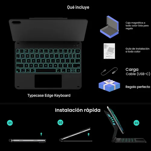 Vista 7 de typecase Funda de teclado Edge para iPad de 11ª generación A16 (2025) y 10ª generación de 10.9 pulgadas (2022) - Trackpad multitáctil, teclado