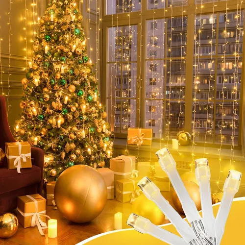 Vista 7 de Guirnalda de luces blancas cálidas de 33 pies, 100 luces LED impermeables en cable transparente, para interiores y exteriores, Navidad, boda, patio