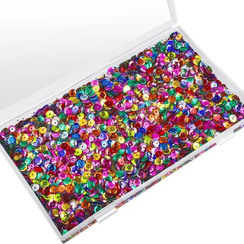 Vista 7 de Dingion 40000 piezas de lentejuelas a granel para manualidades navideñas de 6 mm, lentejuelas sueltas DIY para hacer joyas y manualidades con caja