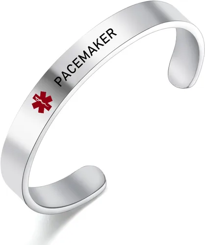 Vista 27 de LoEnMe Jewelry Pulseras de alerta médica personalizadas para hombres y mujeres, personalizable, grabado gratuito, acero inoxidable, pulsera