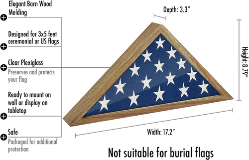 Vista 2 de Americanflat Pequeña vitrina plegada de bandera – Se adapta a banderas ceremoniales plegadas de 3 x 5 pies (no para bandera funeraria) – Colección