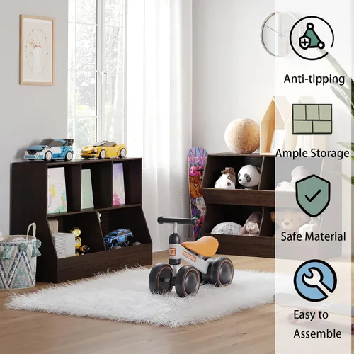 Vista 5 de DINZI LVJ Organizador de almacenamiento para juguetes, estantería para niños, gabinete de almacenamiento de juguetes de madera, estantería