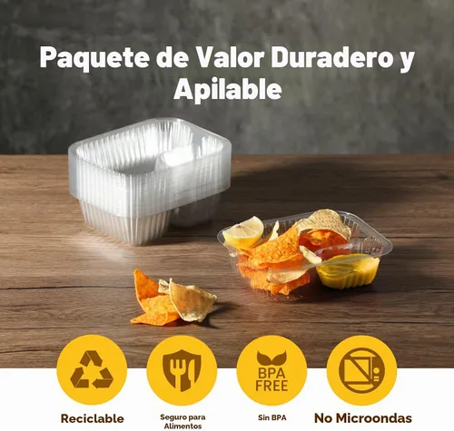Vista 4 de Fit Meal Prep Paquete de 125 bandejas de plástico para nachos de 12 onzas, 2 compartimentos desechables para virutas y inmersiones, recipientes