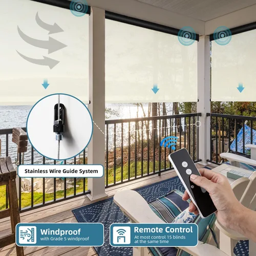 Vista 2 de SmartWings Persianas motorizadas para patio al aire libre con control remoto, compatibles con Alexa/Google/Homekit, resistentes a la intemperie