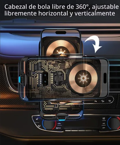 Vista 4 de Cargador inalámbrico transparente con sensor inteligente de 15 W, soporte para teléfono de ventilación de aire del automóvil, carga rápida QC