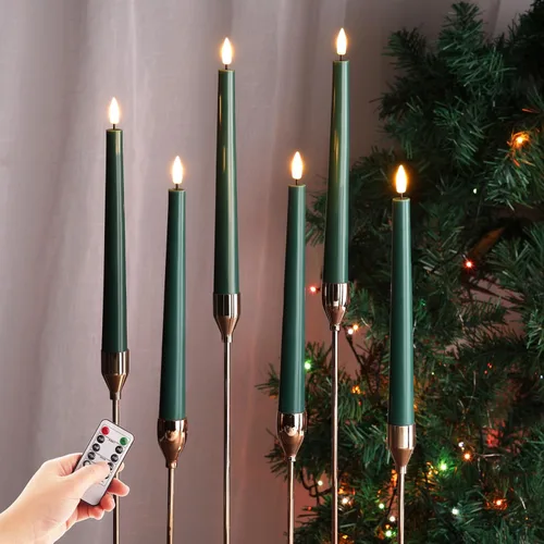 Vista 12 de Velas de mecha sin llama color marfil con control remoto, velas de cera LED parpadeantes operadas a batería, juego de 6 unidades Candelabros LED