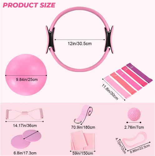 Vista 7 de Pilates Ring Set for Women, Pilates Set with Magic Circle, Ball and Resistance Bands, Pilates Kit for Home Workout, Pilates Equipment Set for