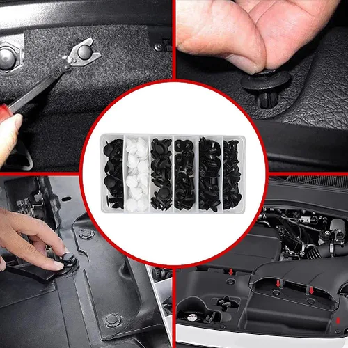 Vista 4 de 100 remaches de parachoques de plástico de 16 tamaños más populares, sujetadores de nailon para panel de puerta de automóvil, kit de clips