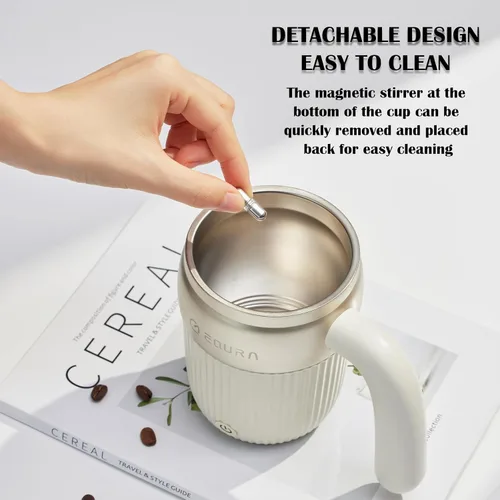 Vista 4 de Taza mezcladora eléctrica – Taza de café recargable autoagitable magnética taza de acero inoxidable para oficina/cocina/viajes/café casero/chocolate