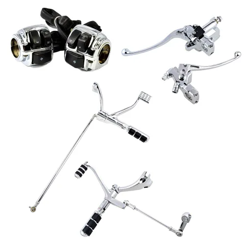 Vista 23 de Juego compatible para 1 pulgada de manillar de Harley 96-12, interruptor de bocina, luces delanteras y señales de giro, empuñaduras y tapa de Negro