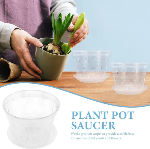 Vista 8 de 2 Sets Plastic Orchid Pots with Tray, Breathable Root Control Drainage-friendly Design, Humid Warm Microclimate Support, for Flowers and Crops