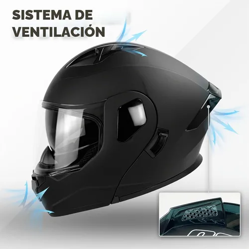 Vista 4 de Casco para motocicleta integral, negro mate, con certificación DOT, diseño abatible