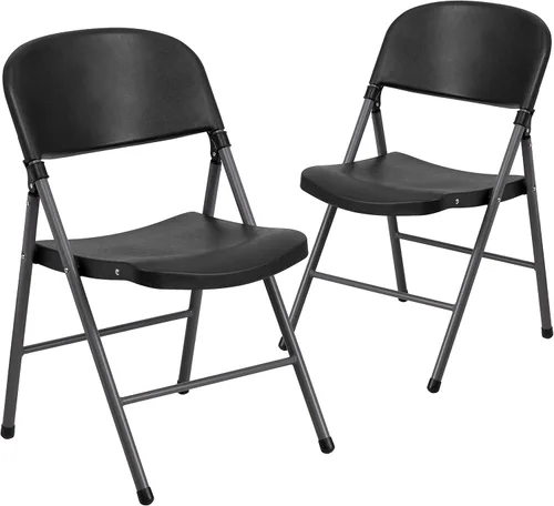Vista 19 de Flash Furniture HERCULES Series Silla plegable de plástico negro con marco de carbón de 330 libras
