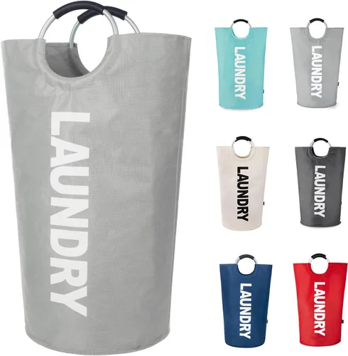 Vista 27 de Twira Cesta de lavandería grande de 90 litros, cesta de lavandería que se mantiene bien, bolsa de lavandería con asas acolchadas, contenedor de ropa