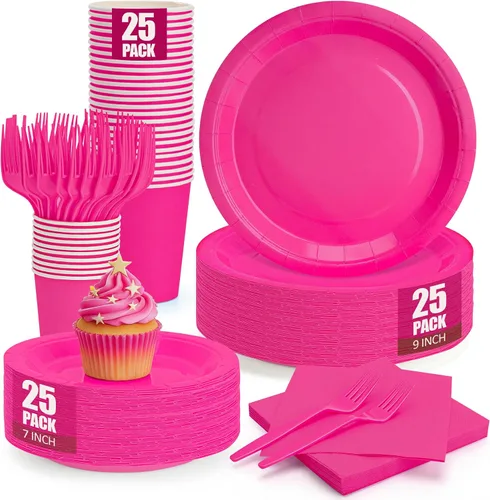 Vista 19 de Platos y servilletas de papel negro, platos desechables para fiestas, incluye platos de 7 y 9 pulgadas, tazas, servilletas, tenedores, suministros