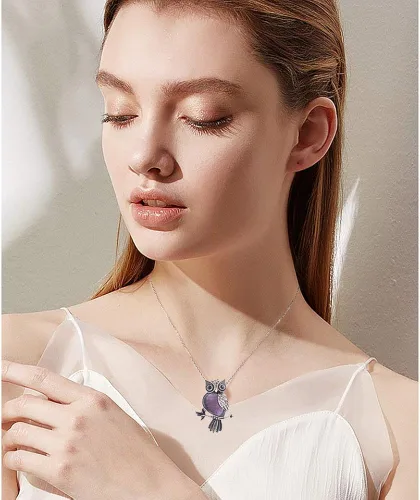 Vista 3 de Abitoncc - Collar con diseño de búho retro con piedras preciosas naturales para mujeres y niñas