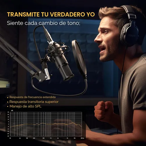 Vista 7 de MAONO PM320S Micrófono de PC de condensador con cable XLR, brazo de pluma, filtro pop Computer Mic Compatible with Audio Interface & Mixer for