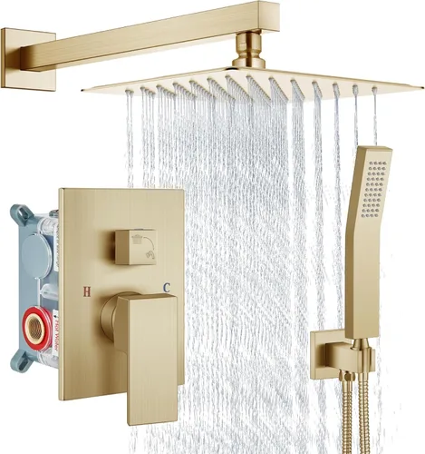 Vista 12 de Aolemi Sistema de ducha tipo lluvia de 12 pulgadas, cabezal de ducha cepillado Nikcel Combo Set con ducha de mano válvula de montaje en pared grifo