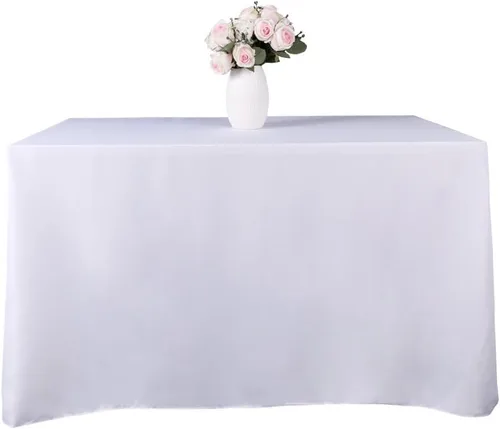 Vista 2 de GFCC Mantel cuadrado de poliéster blanco de 120 x 120 pulgadas. Decoración de mesa para fiestas