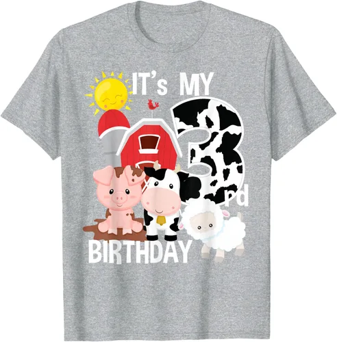 Vista 41 de Camiseta con diseño de animales de granja con texto en inglés "It's My 3rd Birthday" Negro