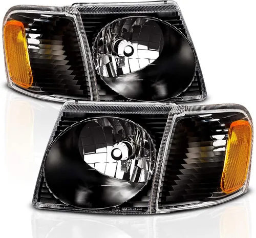 Vista 4 de AmeriLite Faros delanteros de repuesto para Ford Explorer Sport/Sport Trac Crystal Black 2001-2005 con lámpara de esquina, pares, lado del pasajero