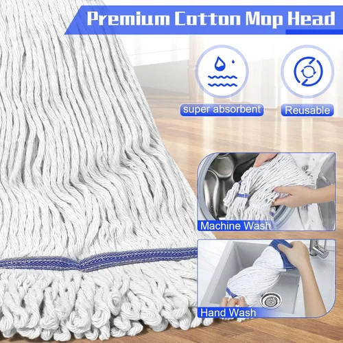 Vista 5 de BUVE Trapeador de algodón industrial resistente comercial con mango largo para limpieza de pisos, trapeador húmedo de cuerda con bucle