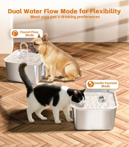 Vista 5 de Fuente de agua grande de acero inoxidable para gatos de 4 litros/135 onzas con 3 filtros, fuente de agua para mascotas, silenciosa, para interiores