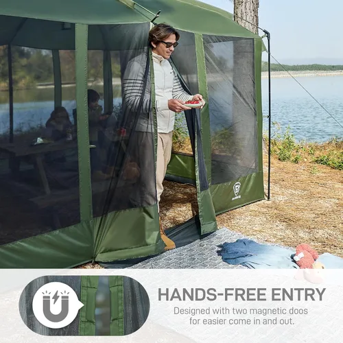 Vista 2 de EVER ADVANCED Pantalla magnética para habitación de 11 x 9 pies, entrada manos libres, cámara de pantalla con protección solar para campamento