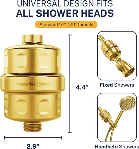 Vista 3 de HammerHead Showers® Cabezal de Filtro de Ducha de Metal Sólido – Filtro de Ducha KDF 55, Filtros de Ducha Universales de Alta Presión para Eliminar