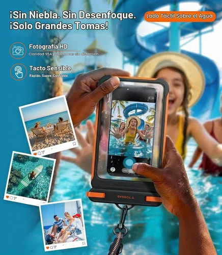 Vista 6 de TORRAS IPX8 impermeable teléfono bolsa flotante, pantalla táctil Funda impermeable para teléfono con cordón, bolsa seca universal, se adapta a