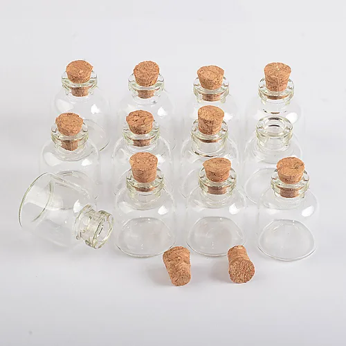 Vista 7 de 12 botellas de corcho de vidrio transparente de 0.1 fl oz, frascos de vidrio, frascos de almacenamiento vacíos, botellas de deseos decorativas