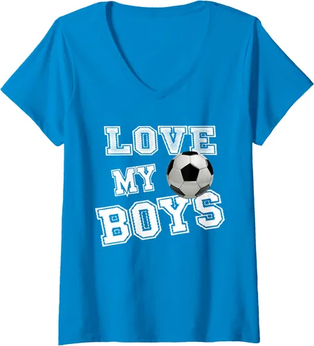 Vista 9 de Womens Retro I Love My Boys Soccer Gifts for Moms-Futbol Soccer Mom V-Neck T-Shirt