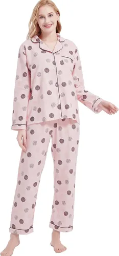 Vista 10 de CHUNG Conjunto de pijama de franela para mujer, tops con botones de algodón cepillado, pantalones S-XL, ropa de dormir, ropa de descanso, acogedora