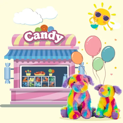 Vista 6 de MUOVE Animales de peluche para perros, juguete de peluche de cachorro arcoíris, lindo juguete de peluche colorido para niños, juguete de peluche