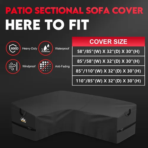 Vista 3 de Zettum Funda seccional en forma de L para exteriores, funda de sofá modular 600D para patio, fundas impermeables para muebles de patio para sofá