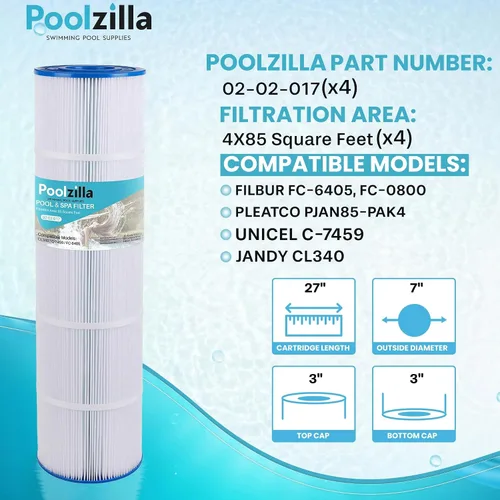 Vista 2 de Poolzilla Paquete de 4 cartuchos de filtro de piscina de repuesto para Unicel C-7459, Jandy CL 340, PJAN85, Filbur FC-6405, FC-0800, A0557900