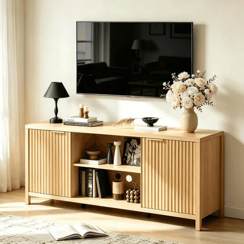 Vista 11 de VINGLI Moderno soporte de TV para televisores de 65 pulgadas, centro de entretenimiento de madera de 55 pulgadas con estantes ajustables, soporte