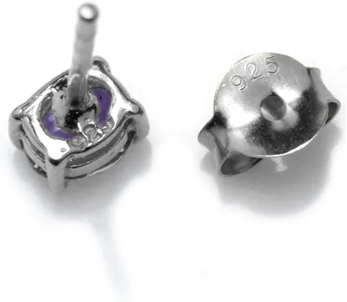 Vista 3 de Silvershake Aretes de tuerca de plata de ley 925 con piedras preciosas auténticas de 0.197 x 0.157 in, joyería para mujer, piercing de primer