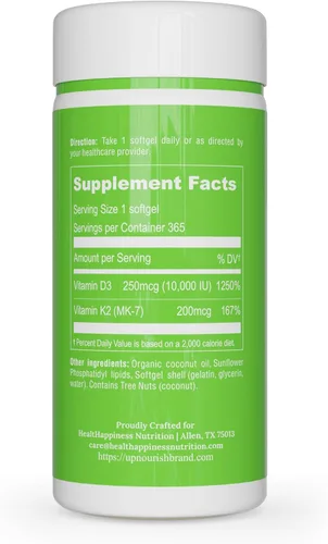 Vista 6 de UpNourish Vitamina liposomal D3 K2 10000 UI D3 y K2 MK-7 200 mcg - 365 Vitamina D3 k2 (Vitamina D3 con K2) Mini cápsulas blandas - Suplemento