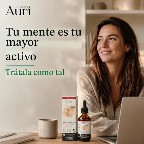 Vista 2 de Auri Elixir líquido de melena de león - Suplementos cerebrales para la memoria y la concentración con hongos funcionales - Suplemento de melena