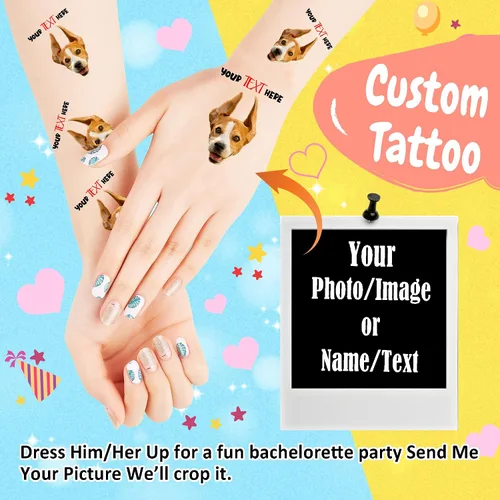 Vista 2 de Calcomanías de tatuajes temporales personalizadas, personaliza el tatuaje con nombre y foto de tu amor para fiestas de cumpleaños, Halloween