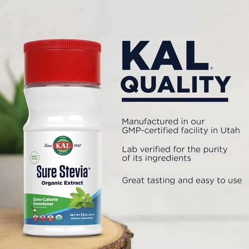 Vista 4 de KAL Extracto de Stevia Sure, polvo de stevia orgánico, bajo en carbohidratos, edulcorante cero calorías, apto para keto, gran sabor, bajo glucémico
