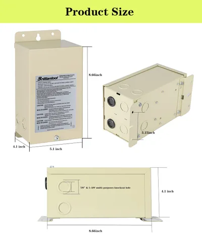 Vista 3 de Transformador de luz de piscina de 100 W - Convierte 120 V CA a 12 V/13 V/14 V CA - Transformador de bajo voltaje multigrifo - Certificado UL