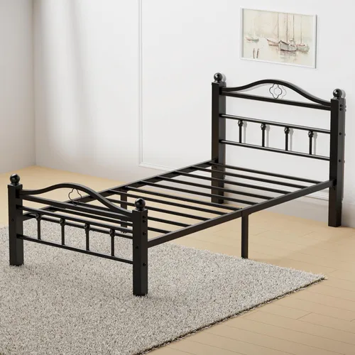 Vista 3 de Marco de Cama Tamaño Individual con Cabecera Vintage, Marco de Cama Plataforma Individual de Servicio Pesado de 1500 Libras con Diseño Libre