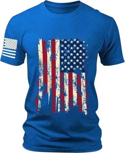 Vista 7 de Mens America Flag Retro T-Shirts Memorial Day 4th July Holiday Casual Short Sleeve Tops Muscle Fit USA Athletic Tees