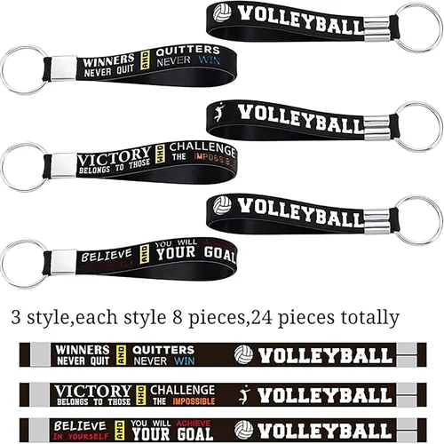Vista 2 de Hicarer 24 llaveros de silicona para voleibol, con citas motivacionales, para fiestas deportivas, regalos de voleibol, Negro
